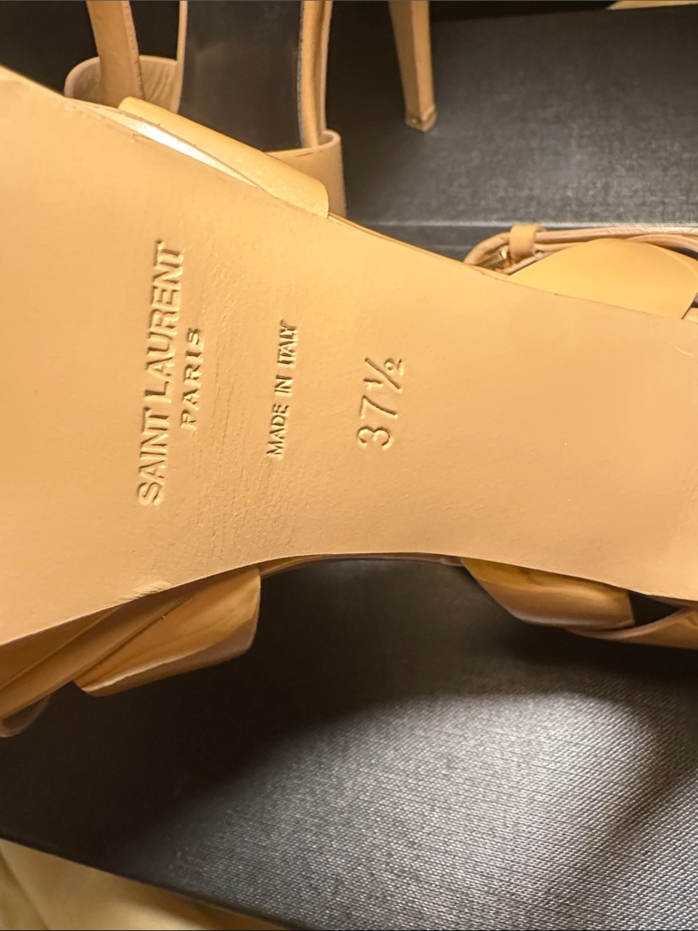 Saint Laurent Tan Leather Knotted T-Strap Heels - Picture 3 of 4